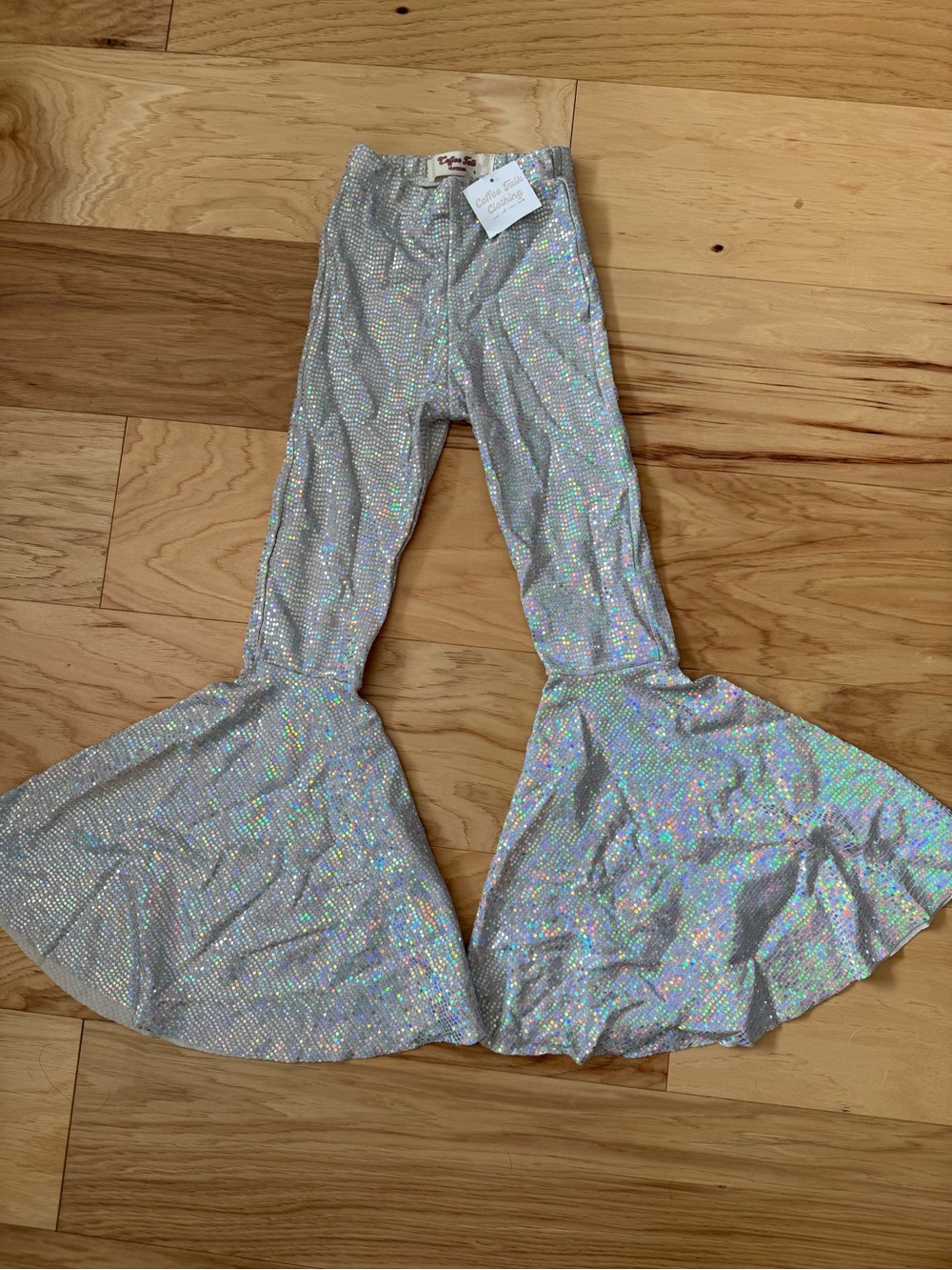 Girl’s Lainey Wilson style Silver Holographic Flare Leggings